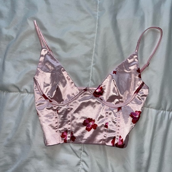 NWOT Pink Floral Satin Cropped Corset Bustier, size small - Picture 3 of 4